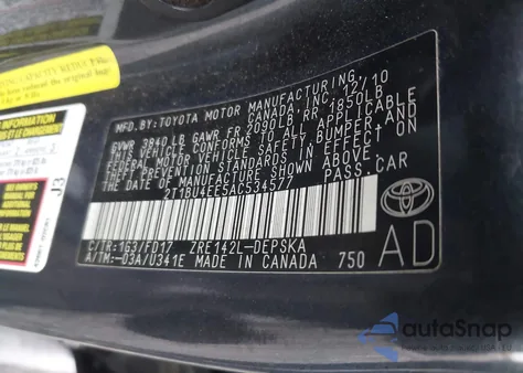 2010 Toyota Corolla S из США, поврежденный, VIN 2T1BU4EE5AC534577